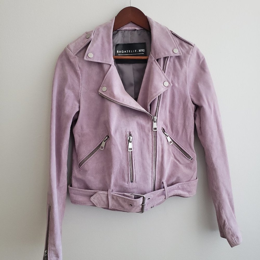 Suede leather lavender bagatelle biker jacket size s